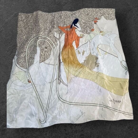Vintage Art Nouveau Georges De Feure MMA Silk Scarf with Orange and tan Hues